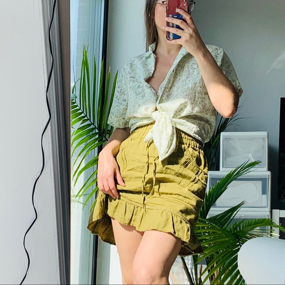 Athleta Linen Military Camo Green Ruffle Skirt - Picture 2 of 5